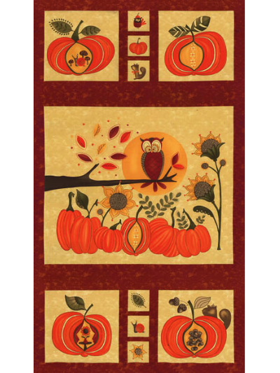 Moda "Hello Fall" #17780-15 - Fall Panel with Pumpkins and Owls MAIN