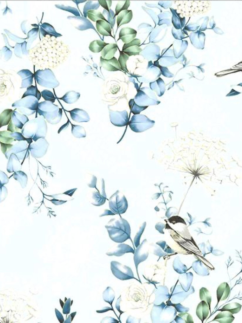 Hoffman - Chickadee Cheer V7173 Dusty Blue Gold Metallic THUMBNAIL
