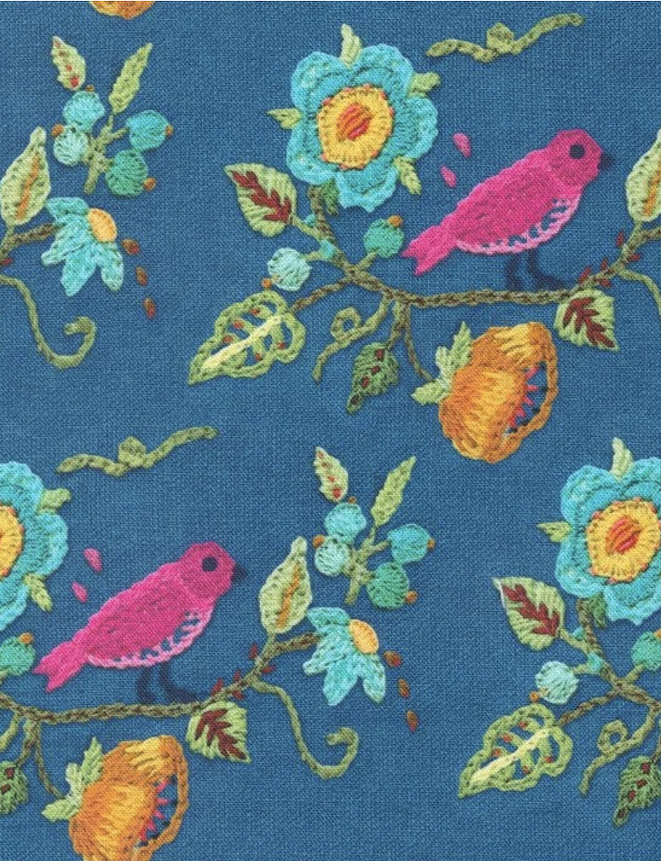 Moda - Vintage Soul - Birds Crewel Emb. 7433-13 Horizon Blue THUMBNAIL