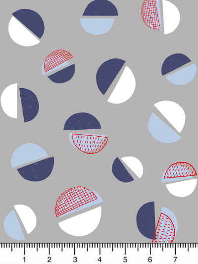 Cotton+Steel Fabrics "The Rain in Spain" NH100-BL4 – Red, White and Blue Half Circles on Gray MAIN