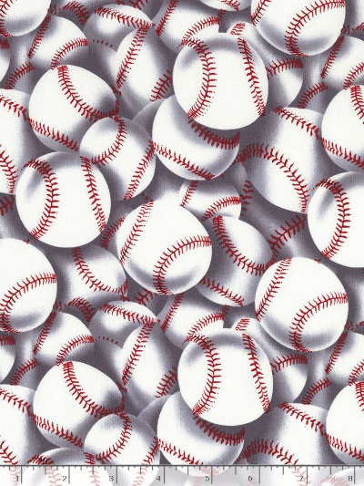 Timeless Treasures "Baseball & Basketball - Grand Slam" SPORT-C2159 WHITE – Packed Baseballs MAIN