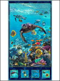 QT Fabrics "Artworks XVI" # 1649-27709-Q col. Turquoise - Sea Turtle Panel THUMBNAIL