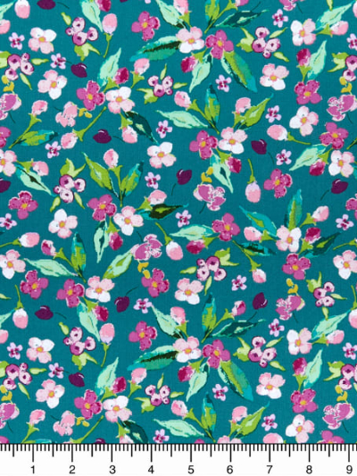 Riley Blake "Hampton Garden" # C9441-Teal - Pink and Purple Flowers on Teal MAIN