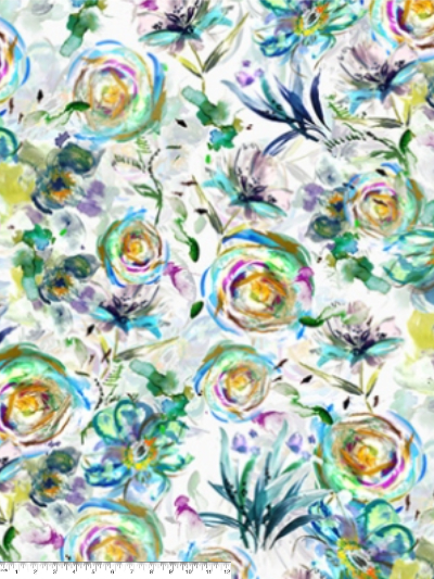 Hoffman "Garden State of Mind" # S4755-550 Big Sur – Watercolor Floral on White MAIN