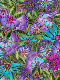 Clothworks "Sea Goddess" # Y2599-55 - Multi-colored Flowers THUMBNAIL