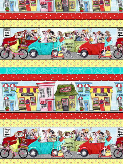 QT Fabrics "It's a Shop Hop" # 1649-27553-X-Multi - Shop Hop Decorative Stripe MAIN
