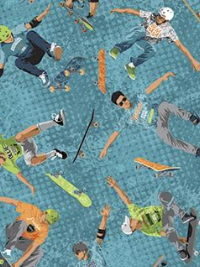 Northcott "Skate" # 20948-62 - Skateboarders on Aqua THUMBNAIL