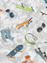 Northcott "Skate" # 20949-92-Light Gray - Skateboard Items on Gray THUMBNAIL