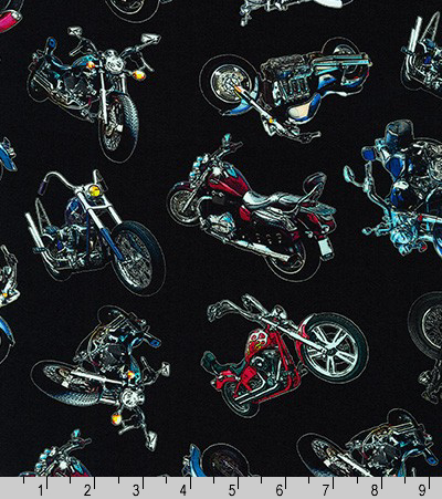 Robert Kaufman "On The Road" # SRKD-20202-2-Black – Motorcycles on Black MAIN