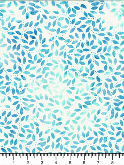 Hoffman "100 Year Hoffman Challenge" # U2500-254-Tahiti – Turquoise Leaves on White Batik MAIN