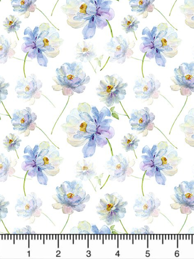 In The Beginning Fabrics "The Leah Collection" # 11TLC-1 — Blue and Purple Watercolor Flowers MAIN