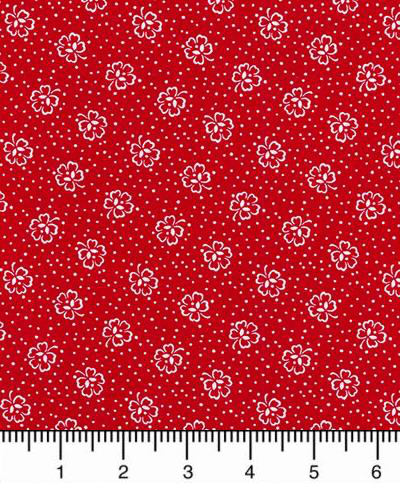 Robert Kaufman "Windowsill Garden" # ADZ-17092-3-Red - White Flowers and Dots on Red MAIN