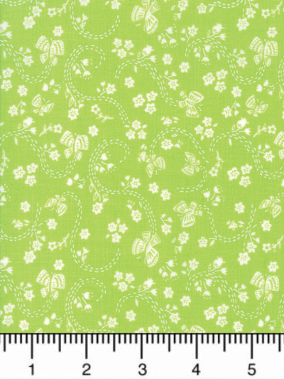 Moda "Sunday Picnic" # 20677-21 - White Flowers and Butterflies on Bright Green MAIN