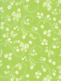 Moda "Sunday Picnic" # 20677-21 - White Flowers and Butterflies on Bright Green THUMBNAIL