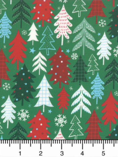 Moda "Jolly Season" # 35343-13 - Christmas Trees and Snowflakes on Green MAIN