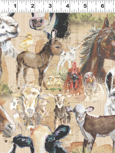 Clothworks "Farm Life" # Y3939-70 Light Rust – Farm Life Digital Toile MAIN