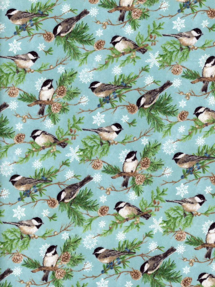Northcott – Woodland Woolies Flannel – Chickadees #F27263-44 Blue Multi THUMBNAIL