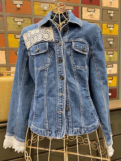 Quilted Floral Denim Shirt Jacket LARGE