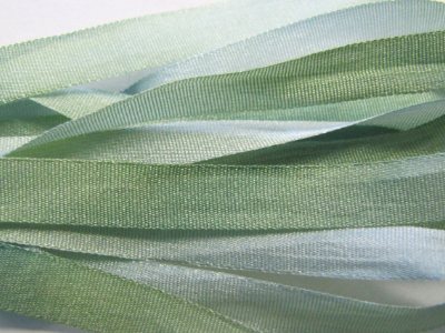 Gibb & Hiney Hand-dyed Silk Ribbon, 7mm — Green Mist MAIN