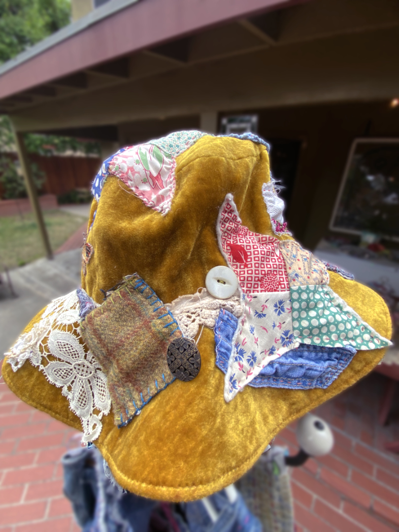 Velvet & Vintage Patchwork Hat - Gold THUMBNAIL