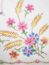 Vintage Tablecloth with Embroidered Flowers and Wheat Stalks in Corners SWATCH