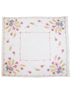 Vintage Tablecloth with Embroidered Flowers and Wheat Stalks in Corners SWATCH
