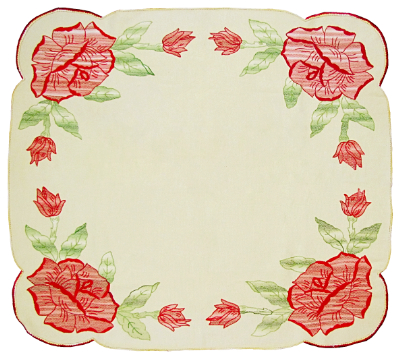 Vintage Small Yellow Tablecloth with Embroidered Roses MAIN