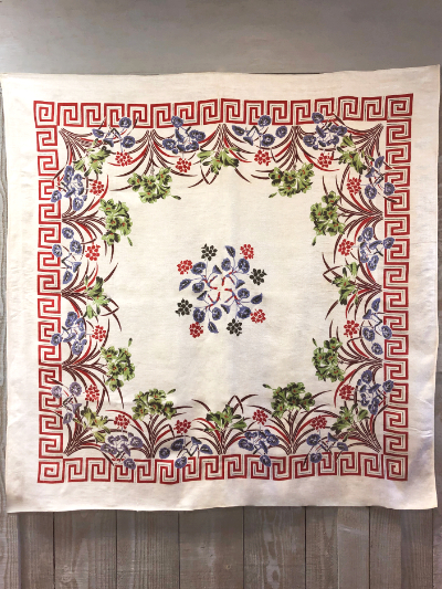Vintage Large Tablecloth with Floral and Geometric Designs MAIN