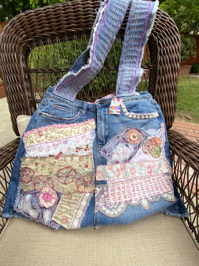 Large Denim Mini-Skirt Tote THUMBNAIL