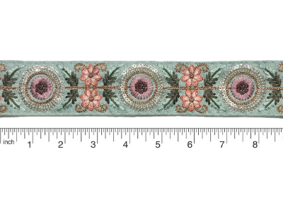 Mint Green Silk Trim with Embroidered Floral Pattern and Sparkly Sequins MAIN