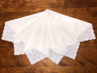 Vintage Embroidered Napkins – White with Light Blue Embroidery and Trim (set of 6) MAIN