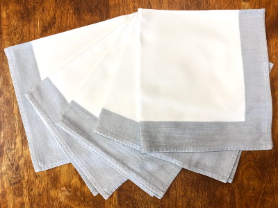 Vintage Napkins – White with Blue-Gray Border (set of 5) MAIN