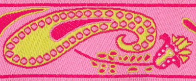 Pink/Lime Paisley Woven Trim - # 5-12 col. 4 Pk & green MAIN