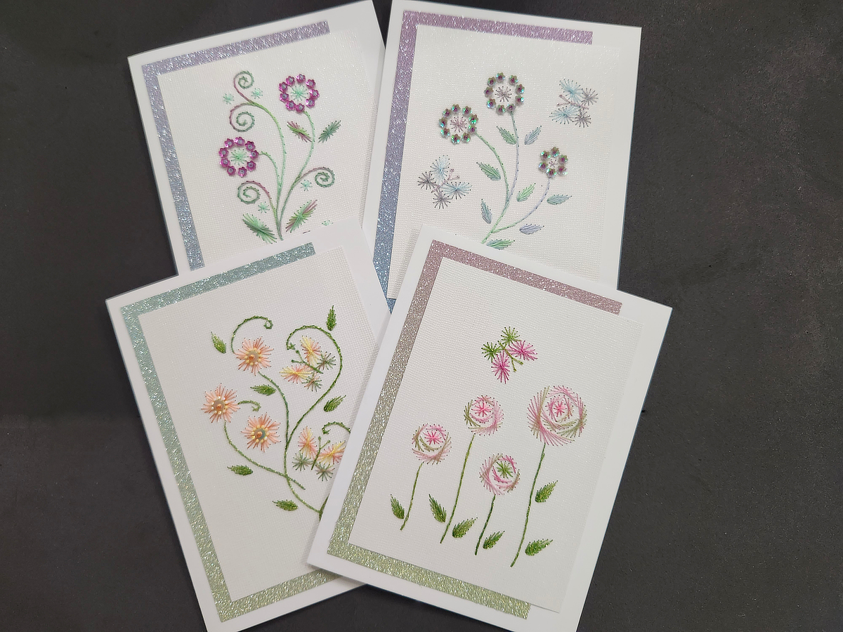 Hand Embroidered Cards: Spring Flowers & Butterflies LARGE