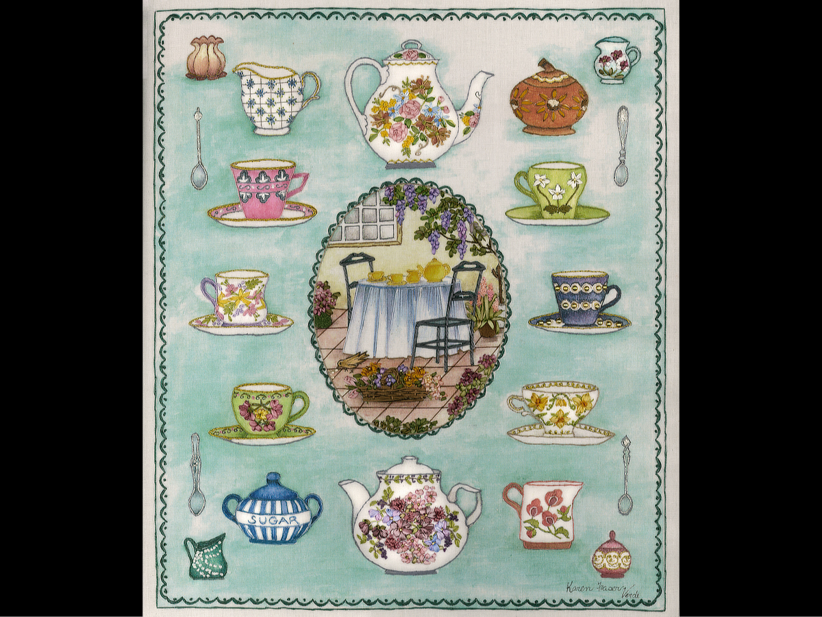 Ribbon Embroidered “Time for Tea" THUMBNAIL