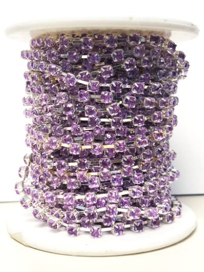 Spool of 2mm Rhinestone Cup Chain – Lavender Rhinestones Set In Silver – 8 1/2 Yards *SALE MAIN