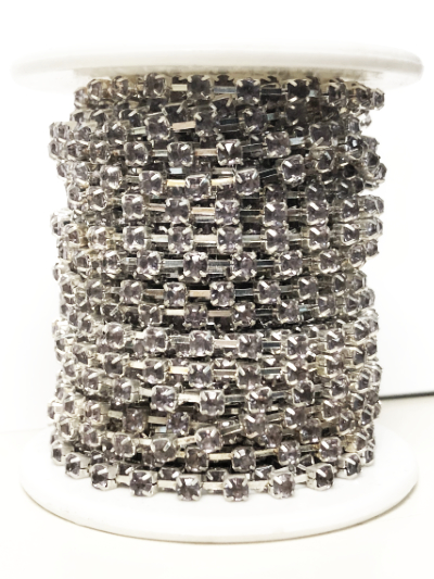 Spool of 2mm Rhinestone Cup Chain – Smoky Rhinestones Set In Silver – 9 Yards *SALE! MAIN