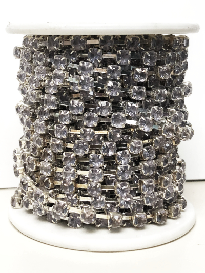 Spool of 4mm Rhinestone Cup Chain – Smoky Rhinestones Set In Silver – 8 Yards *SALE! MAIN