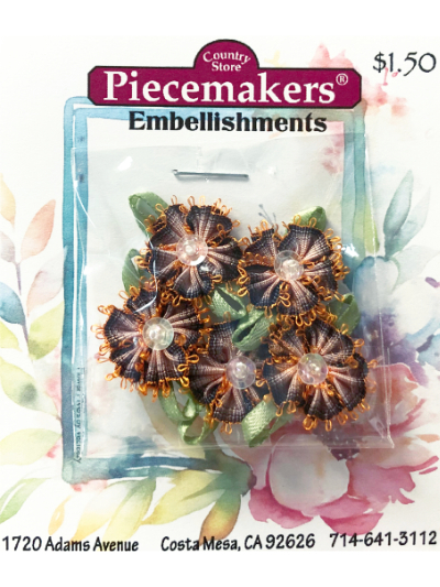 Gathered Ribbon Flowers – Black, Peach and Orange MAIN