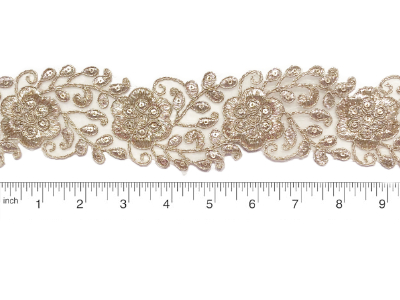 Rose Gold Metallic Embroidered Floral Trim with Sequins MAIN