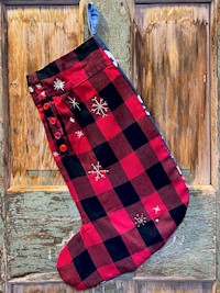 Christmas Stocking - Buffalo Flannel with Snowflakes THUMBNAIL