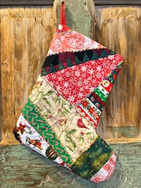 Christmas Stocking - Crazy Patch Cardinals THUMBNAIL