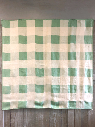 Vintage Tablecloth with Mint Green and Beige Squares MAIN