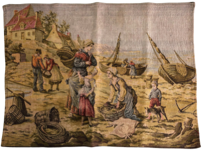 Vintage Tapestry – People Working on Ocean Shore MAIN