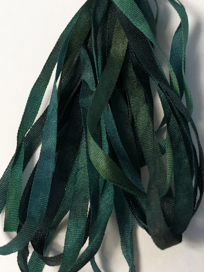 The Thread Gatherer Hand-dyed Silk Ribbon, 4mm — Green Leaves 090 MAIN