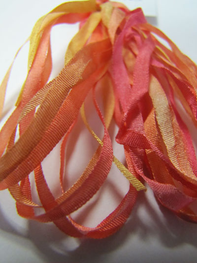 The Thread Gatherer Hand-dyed Silk Ribbon, 4mm — Peach Melba 028 MAIN
