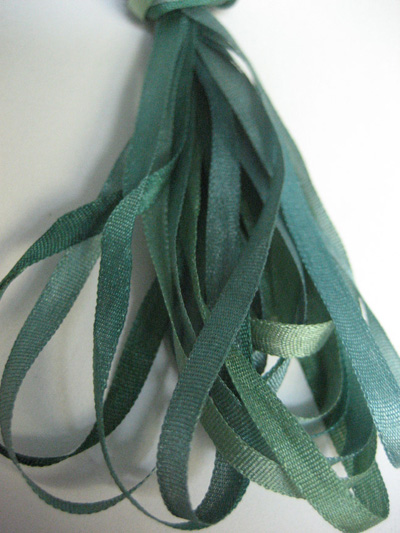 The Thread Gatherer Hand-dyed Silk Ribbon, 4mm — Evergreens 009 MAIN