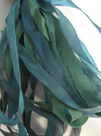 The Thread Gatherer Hand-dyed Silk Ribbon, 4mm — Forest Of Greens 025 THUMBNAIL