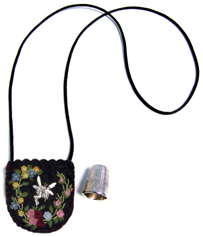 Embroidered and Embellished Felt Thimble Pouch Necklace #2 MAIN