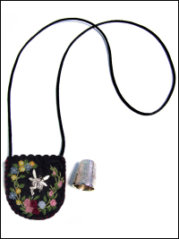 Embroidered and Embellished Felt Thimble Pouch Necklace #2 THUMBNAIL